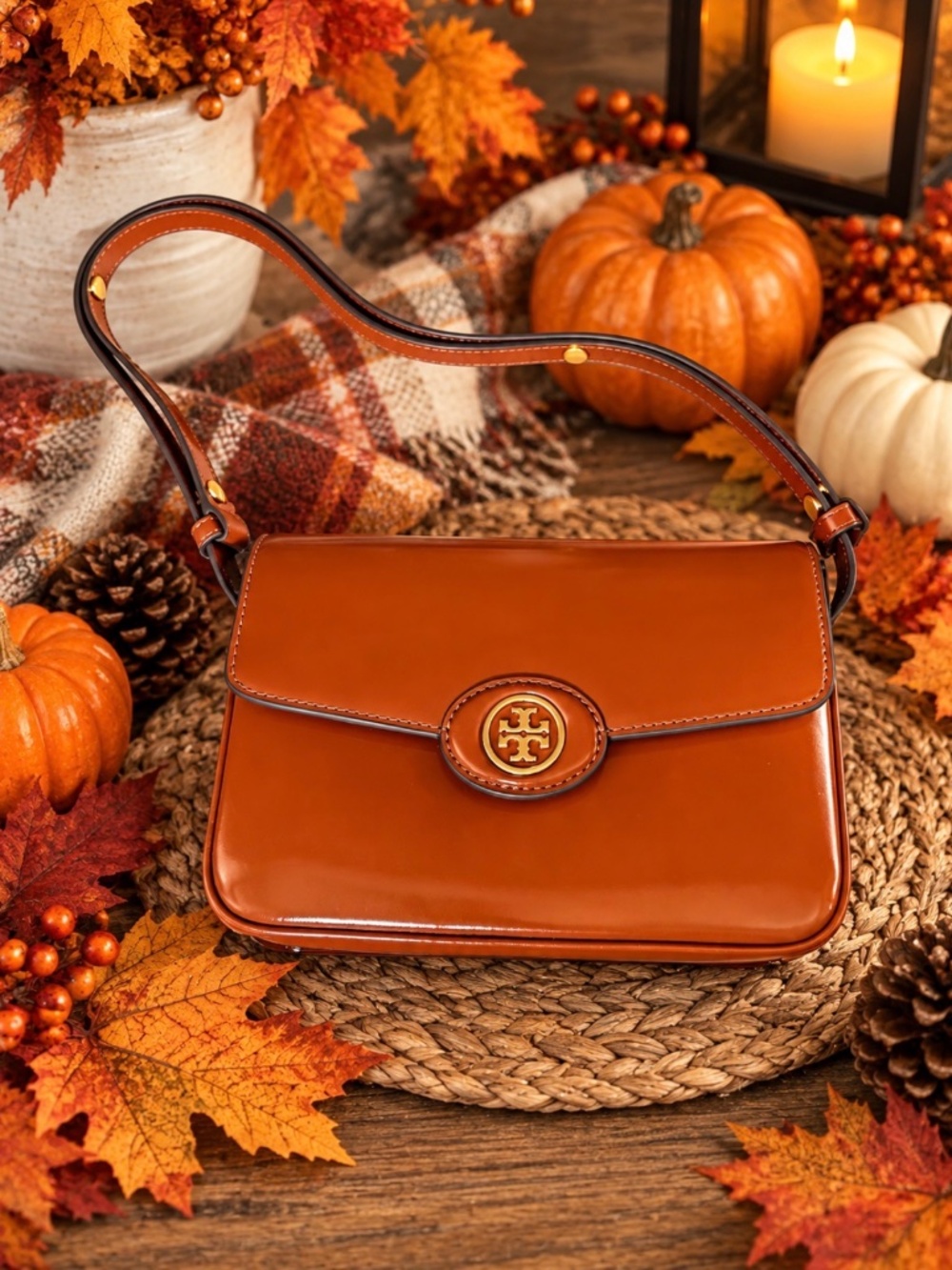 Tory Burch Robinson Spazzolato Shoulder bag  color Dark Sienna
